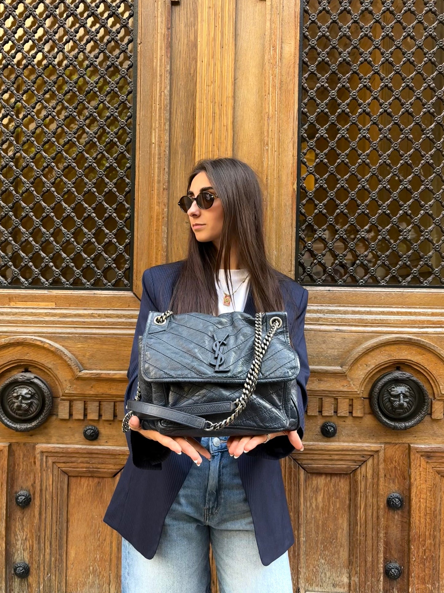 SAINT LAURENT NIKI MEDIUM – CUIR DE VEAU GRIS